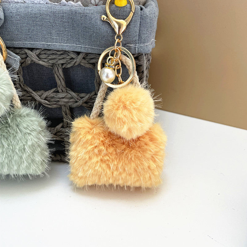Wholesale Cute plush pearl mini bag shape keychain